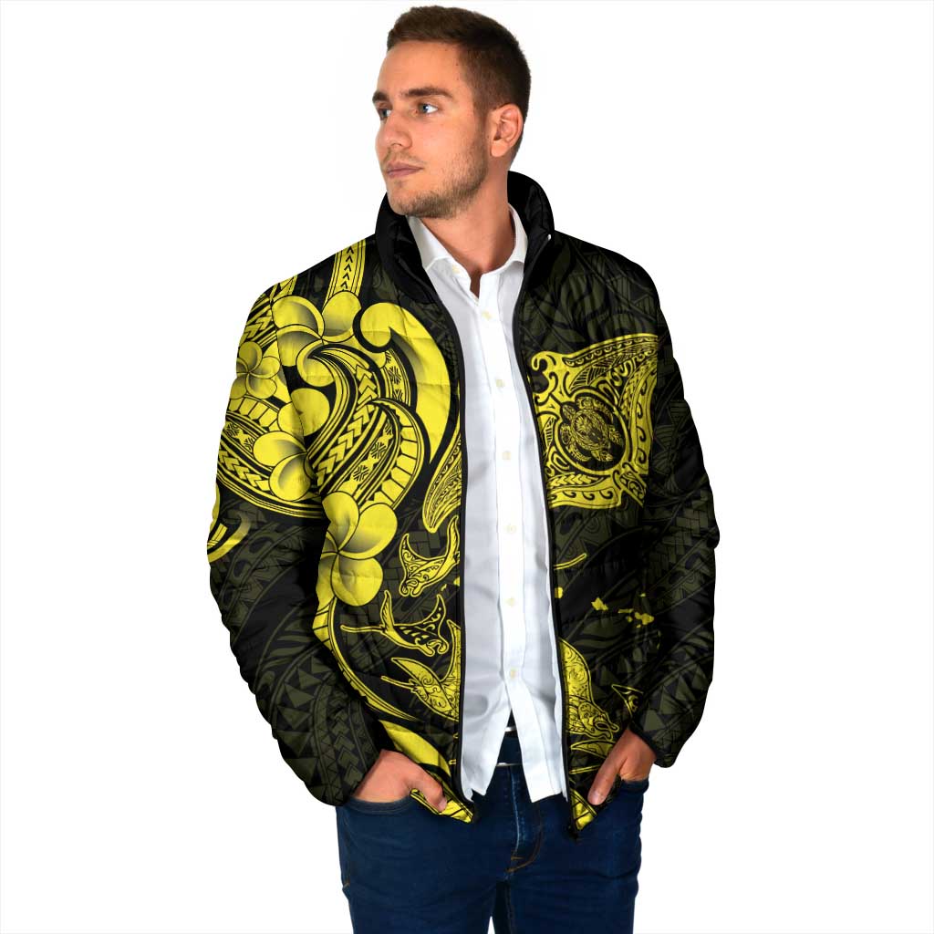 Hawaiian Manta Rays Padded Jacket Tribal Hibiscus Polynesian Tattoos Yellow Color LT03 - Polynesian Pride