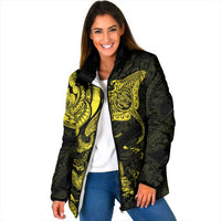 Hawaiian Manta Rays Padded Jacket Tribal Hibiscus Polynesian Tattoos Yellow Color LT03 Women Yellow - Polynesian Pride