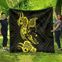 Hawaiian Manta Rays Quilt Tribal Hibiscus Polynesian Tattoos Yellow Color LT03 - Polynesian Pride