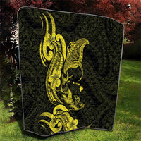 Hawaiian Manta Rays Quilt Tribal Hibiscus Polynesian Tattoos Yellow Color LT03 - Polynesian Pride