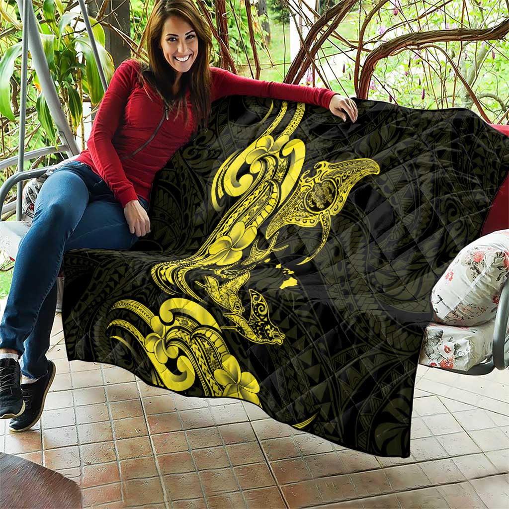 Hawaiian Manta Rays Quilt Tribal Hibiscus Polynesian Tattoos Yellow Color LT03 - Polynesian Pride