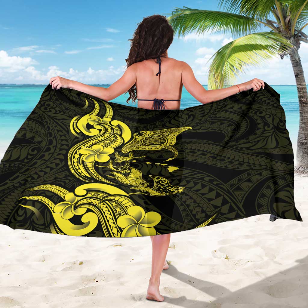 Hawaiian Manta Rays Sarong Tribal Hibiscus Polynesian Tattoos Yellow Color LT03 - Polynesian Pride