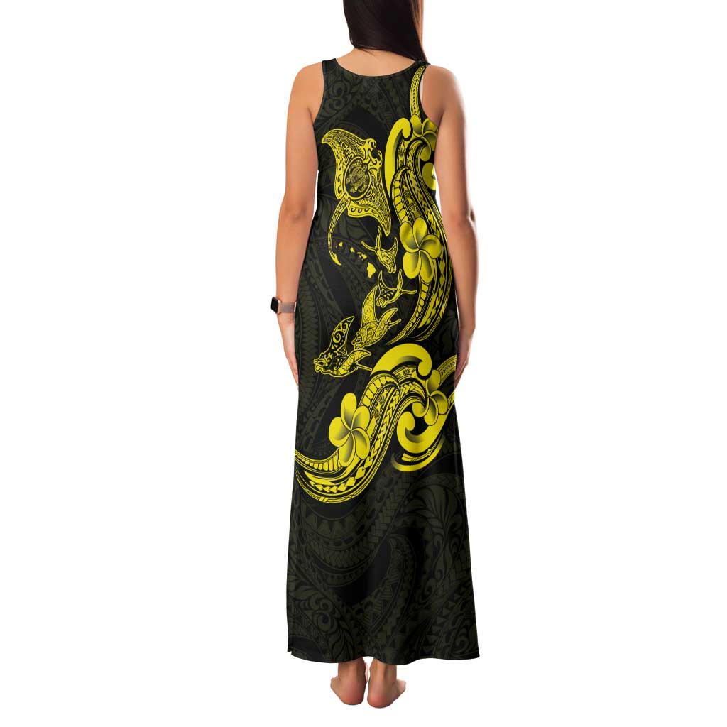 Hawaiian Manta Rays Tank Maxi Dress Tribal Hibiscus Polynesian Tattoos Yellow Color LT03 - Polynesian Pride