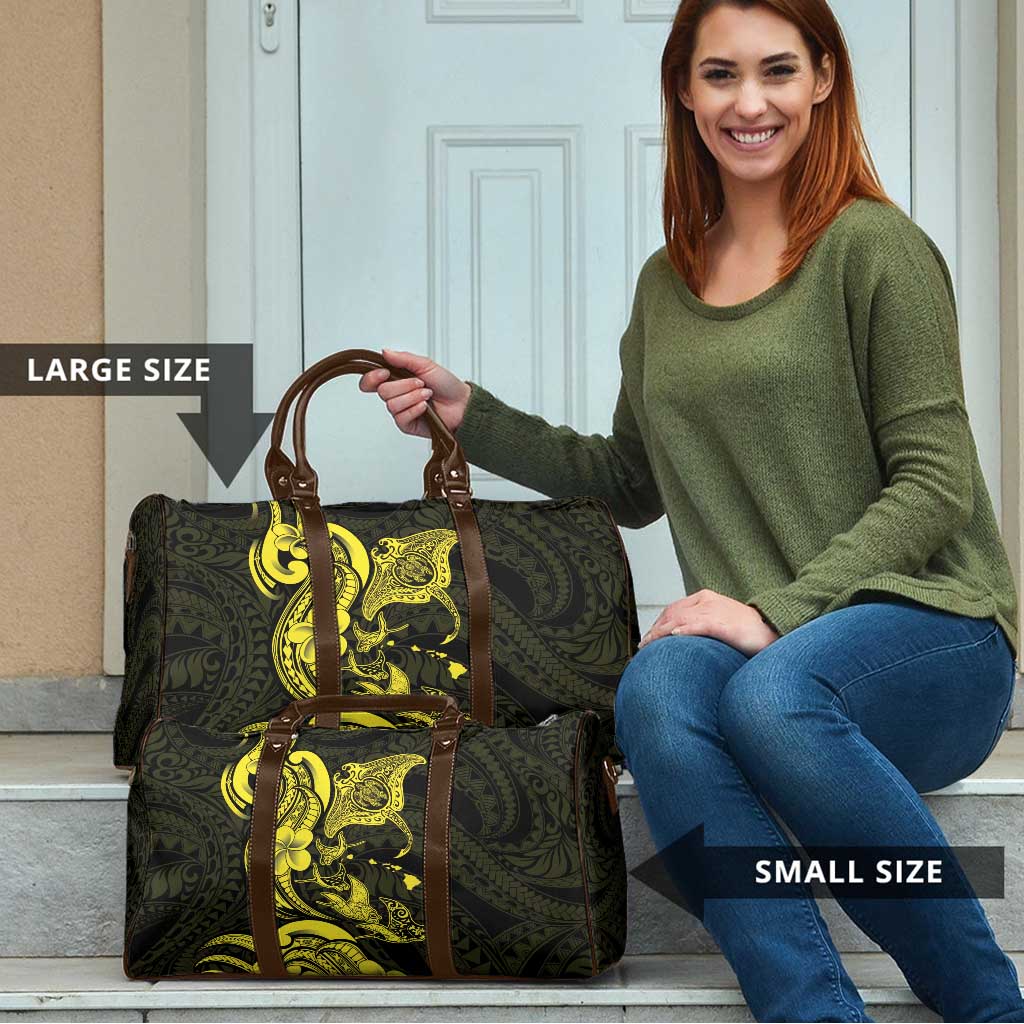 Hawaiian Manta Rays Travel Bag Tribal Hibiscus Polynesian Tattoos Yellow Color - Polynesian Pride