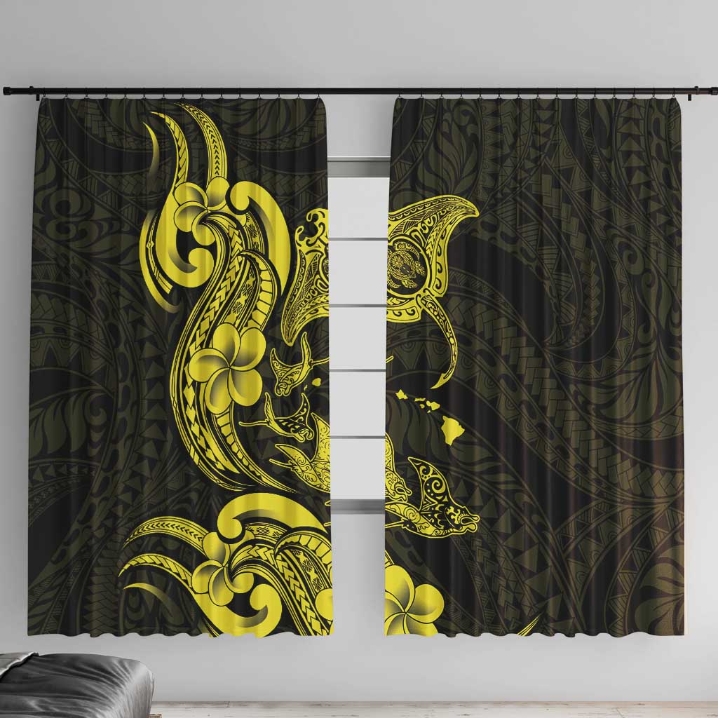 Hawaiian Manta Rays Window Curtain Tribal Hibiscus Polynesian Tattoos Yellow Color LT03 With Hooks Yellow - Polynesian Pride