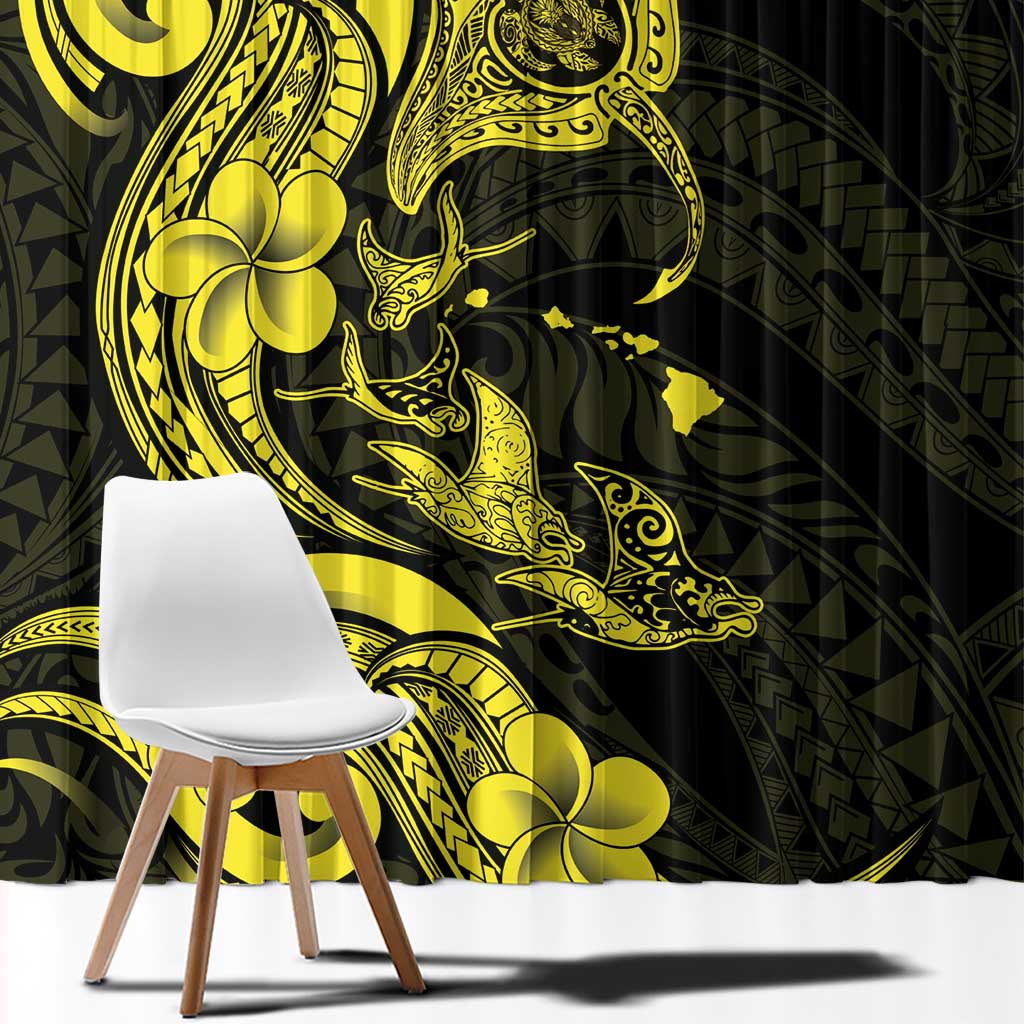 Hawaiian Manta Rays Window Curtain Tribal Hibiscus Polynesian Tattoos Yellow Color LT03 - Polynesian Pride