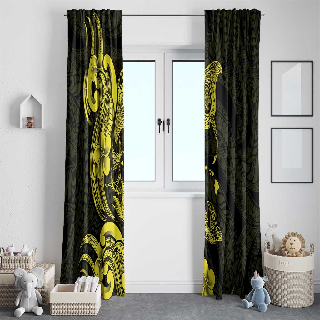 Hawaiian Manta Rays Window Curtain Tribal Hibiscus Polynesian Tattoos Yellow Color LT03 - Polynesian Pride