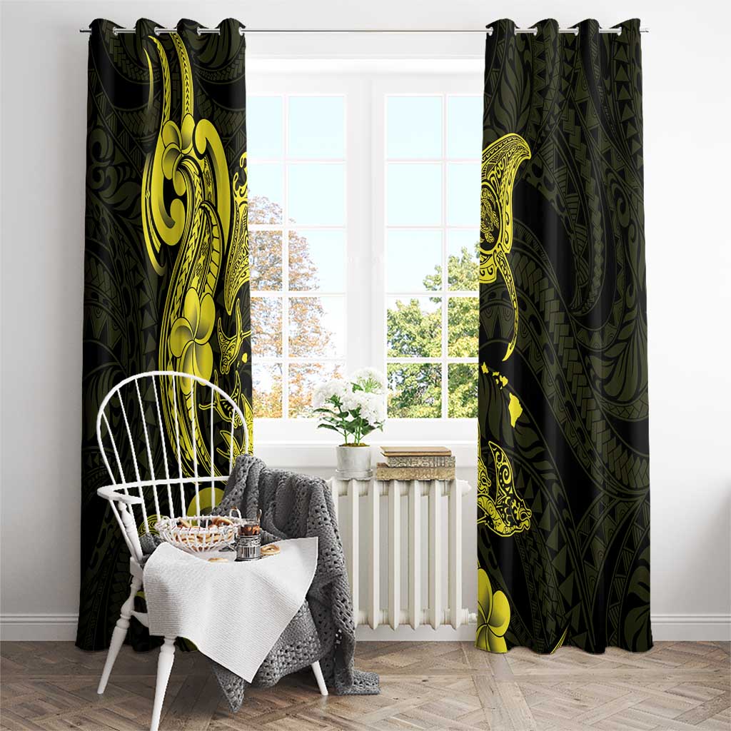 Hawaiian Manta Rays Window Curtain Tribal Hibiscus Polynesian Tattoos Yellow Color LT03 - Polynesian Pride