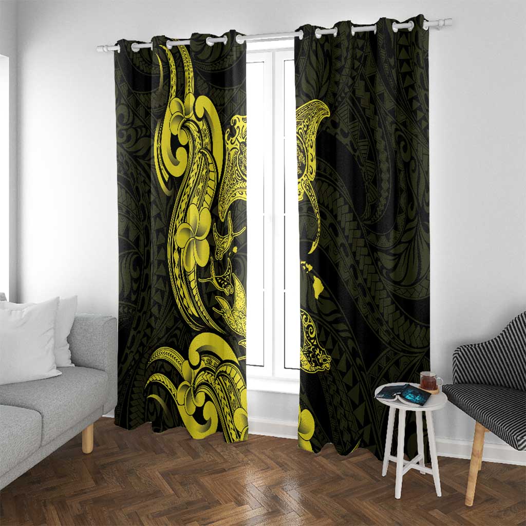 Hawaiian Manta Rays Window Curtain Tribal Hibiscus Polynesian Tattoos Yellow Color LT03 With Grommets Yellow - Polynesian Pride