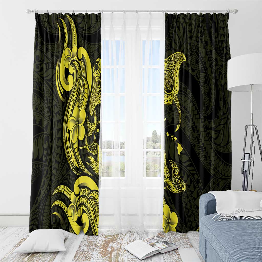 Hawaiian Manta Rays Window Curtain Tribal Hibiscus Polynesian Tattoos Yellow Color LT03 - Polynesian Pride