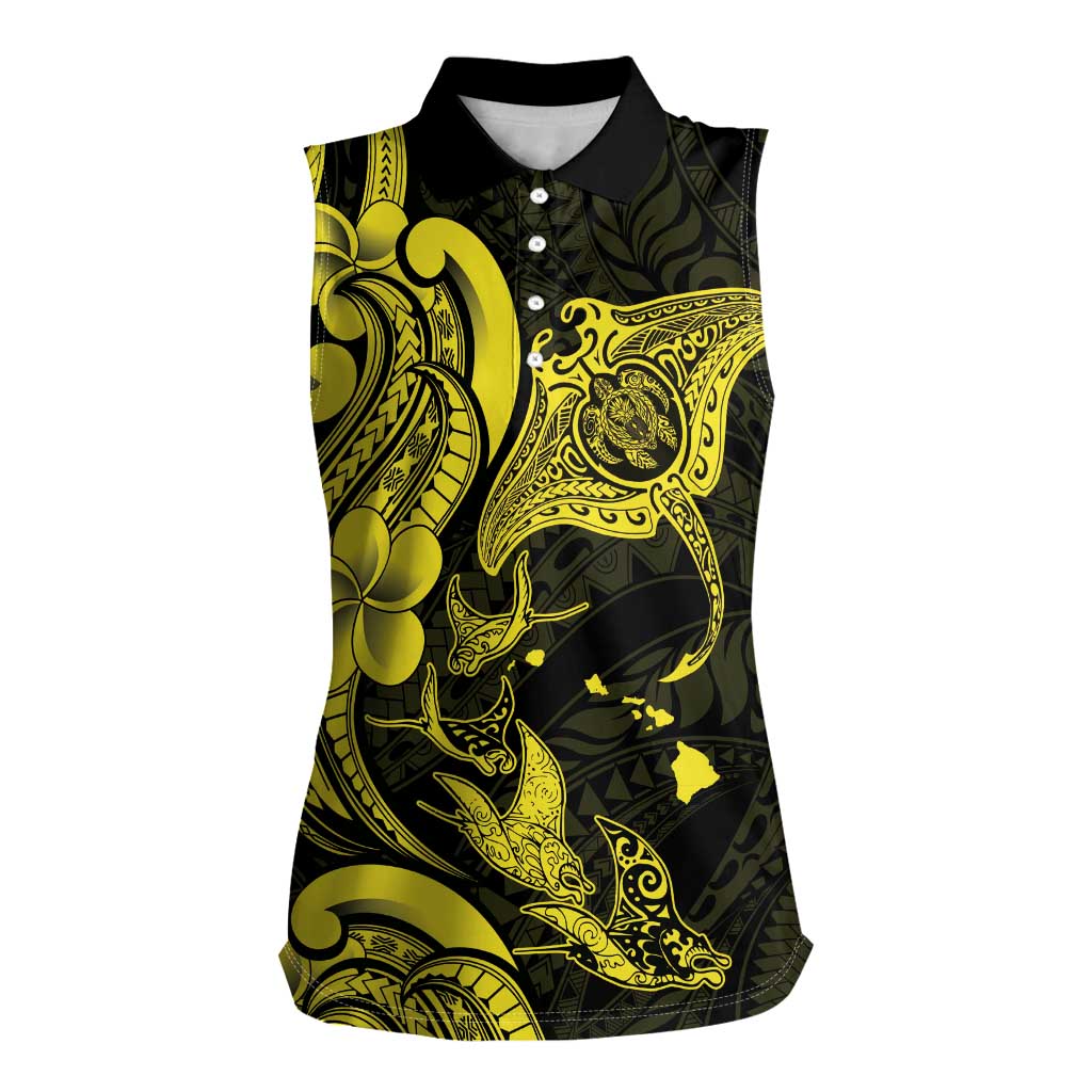 Hawaiian Manta Rays Women Sleeveless Polo Shirt Tribal Hibiscus Polynesian Tattoos Yellow Color LT03 Female Yellow - Polynesian Pride
