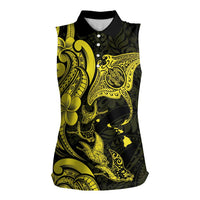 Hawaiian Manta Rays Women Sleeveless Polo Shirt Tribal Hibiscus Polynesian Tattoos Yellow Color LT03 Female Yellow - Polynesian Pride