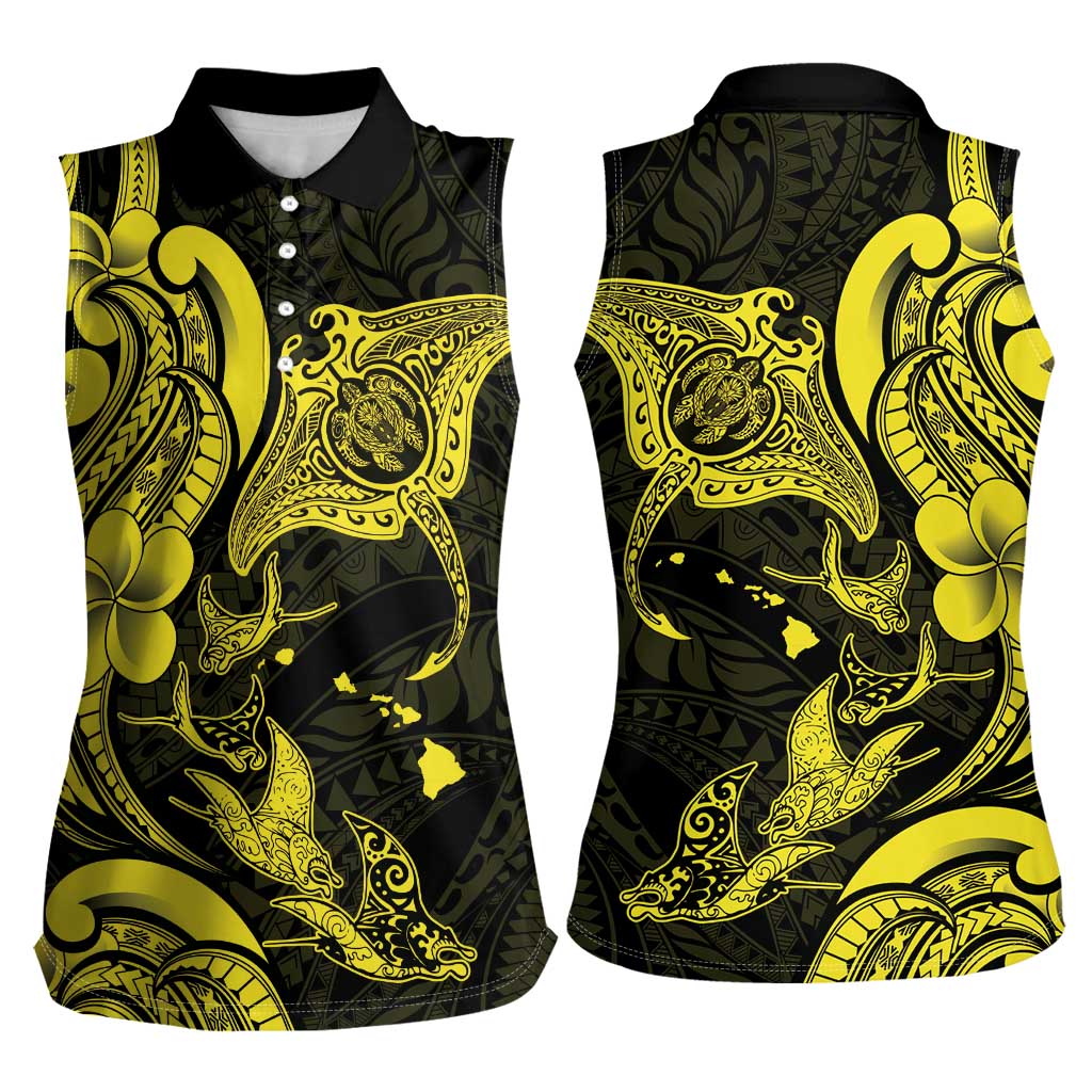 Hawaiian Manta Rays Women Sleeveless Polo Shirt Tribal Hibiscus Polynesian Tattoos Yellow Color LT03 - Polynesian Pride