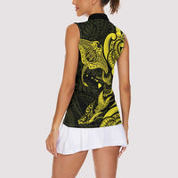 Hawaiian Manta Rays Women Sleeveless Polo Shirt Tribal Hibiscus Polynesian Tattoos Yellow Color LT03 - Polynesian Pride