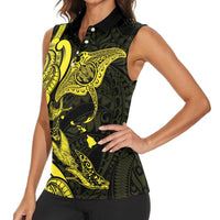 Hawaiian Manta Rays Women Sleeveless Polo Shirt Tribal Hibiscus Polynesian Tattoos Yellow Color LT03 - Polynesian Pride