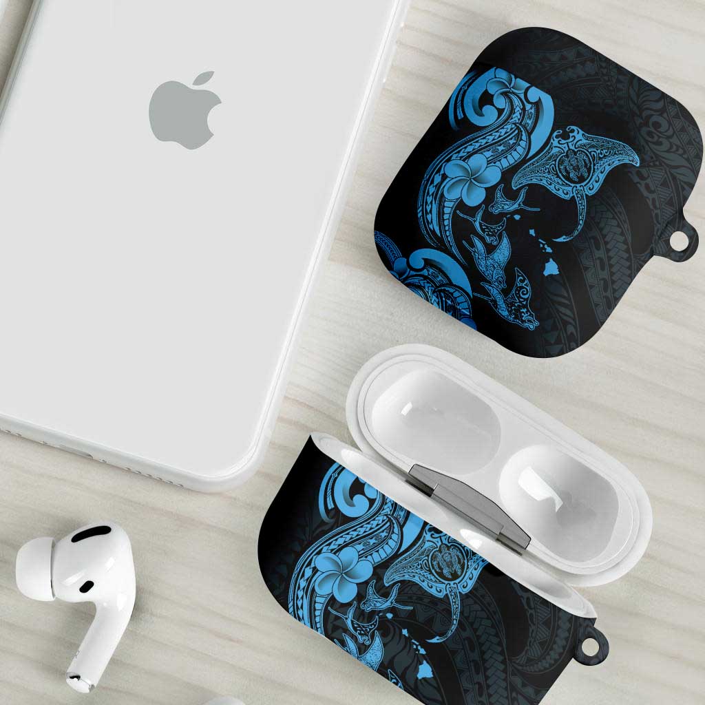 Hawaiian Manta Rays AirPods Case Tribal Hibiscus Polynesian Tattoos Blue Color - Polynesian Pride
