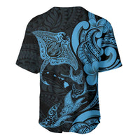 Hawaiian Manta Rays Baseball Jersey Tribal Hibiscus Polynesian Tattoos Blue Color - Polynesian Pride