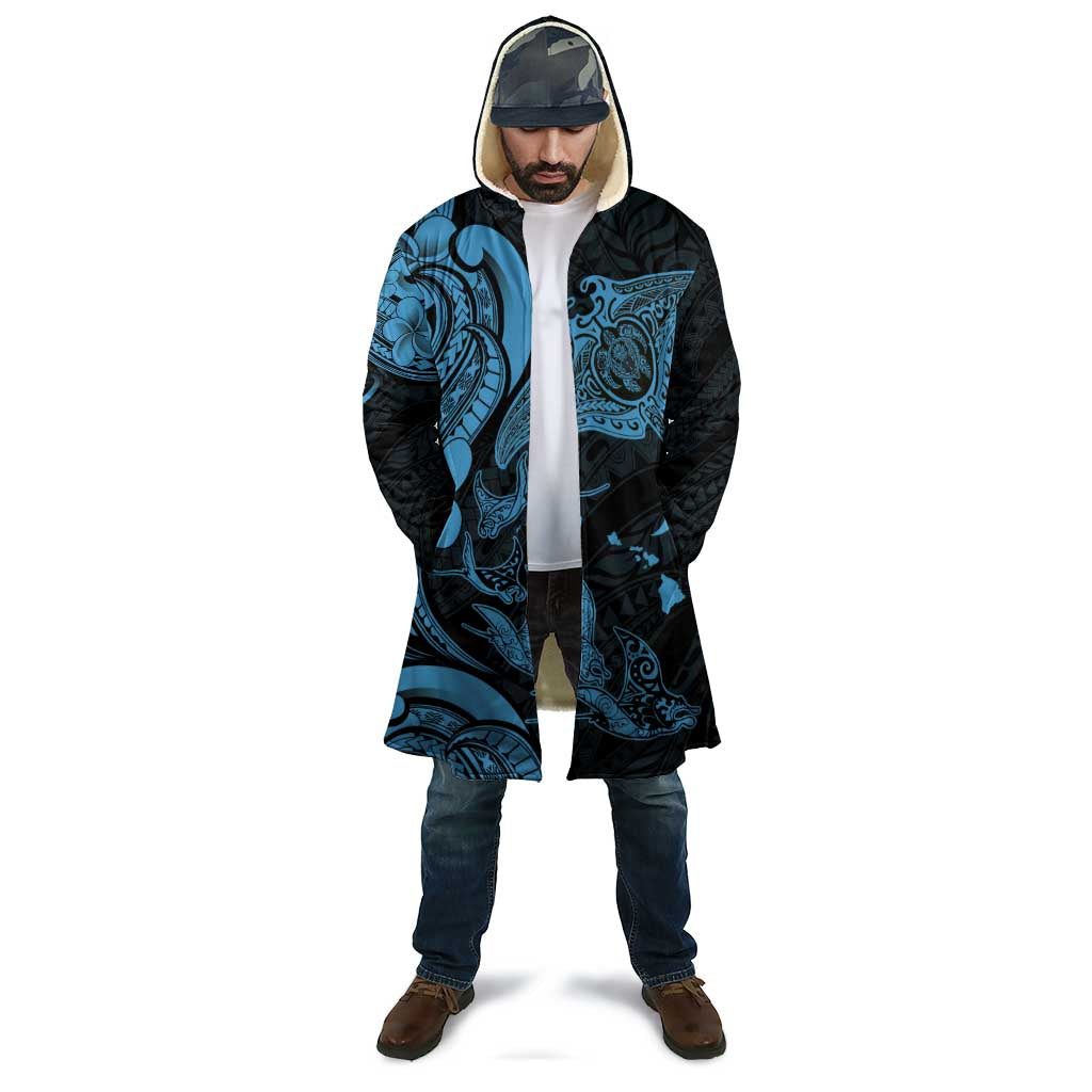 Hawaiian Manta Rays Cloak Tribal Hibiscus Polynesian Tattoos Blue Color - Polynesian Pride