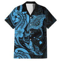 Hawaiian Manta Rays Family Matching Off Shoulder Maxi Dress and Hawaiian Shirt Tribal Hibiscus Polynesian Tattoos Blue Color LT03 Dad's Shirt - Short Sleeve Blue - Polynesian Pride