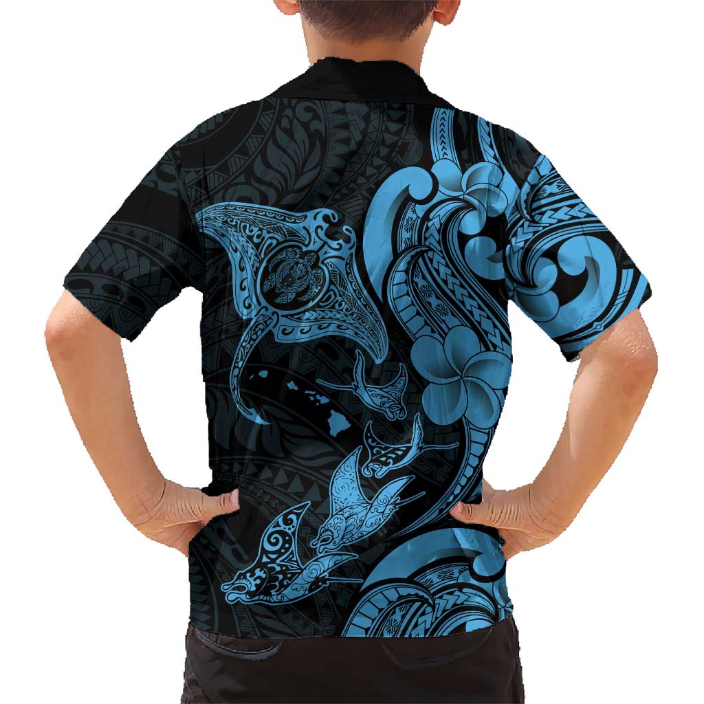 Hawaiian Manta Rays Family Matching Puletasi and Hawaiian Shirt Tribal Hibiscus Polynesian Tattoos Blue Color LT03 - Polynesian Pride