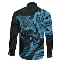 Hawaiian Manta Rays Family Matching Summer Maxi Dress and Hawaiian Shirt Tribal Hibiscus Polynesian Tattoos Blue Color LT03 - Polynesian Pride