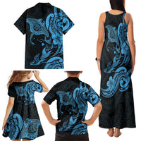 Hawaiian Manta Rays Family Matching Tank Maxi Dress and Hawaiian Shirt Tribal Hibiscus Polynesian Tattoos Blue Color LT03 - Polynesian Pride