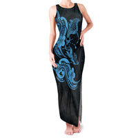 Hawaiian Manta Rays Family Matching Tank Maxi Dress and Hawaiian Shirt Tribal Hibiscus Polynesian Tattoos Blue Color LT03 Mom's Dress Blue - Polynesian Pride