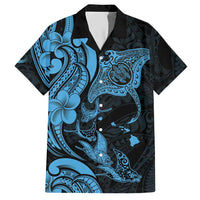 Hawaiian Manta Rays Hawaiian Shirt Tribal Hibiscus Polynesian Tattoos Blue Color - Polynesian Pride
