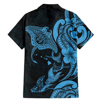 Hawaiian Manta Rays Hawaiian Shirt Tribal Hibiscus Polynesian Tattoos Blue Color - Polynesian Pride