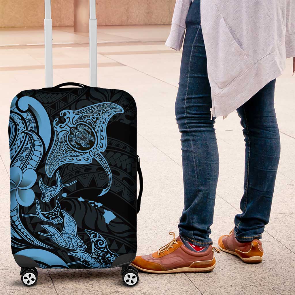 Hawaiian Manta Rays Luggage Cover Tribal Hibiscus Polynesian Tattoos Blue Color LT03 Blue - Polynesian Pride