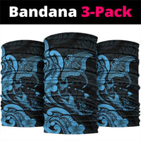 Hawaiian Manta Rays Neck Gaiter Tribal Hibiscus Polynesian Tattoos Blue Color - Polynesian Pride