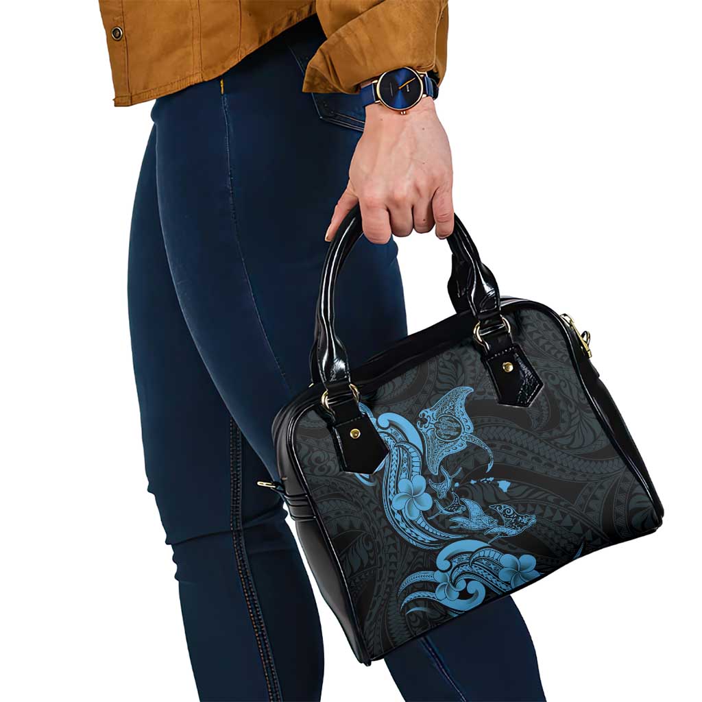 Hawaiian Manta Rays Shoulder Handbag Tribal Hibiscus Polynesian Tattoos Blue Color - Polynesian Pride