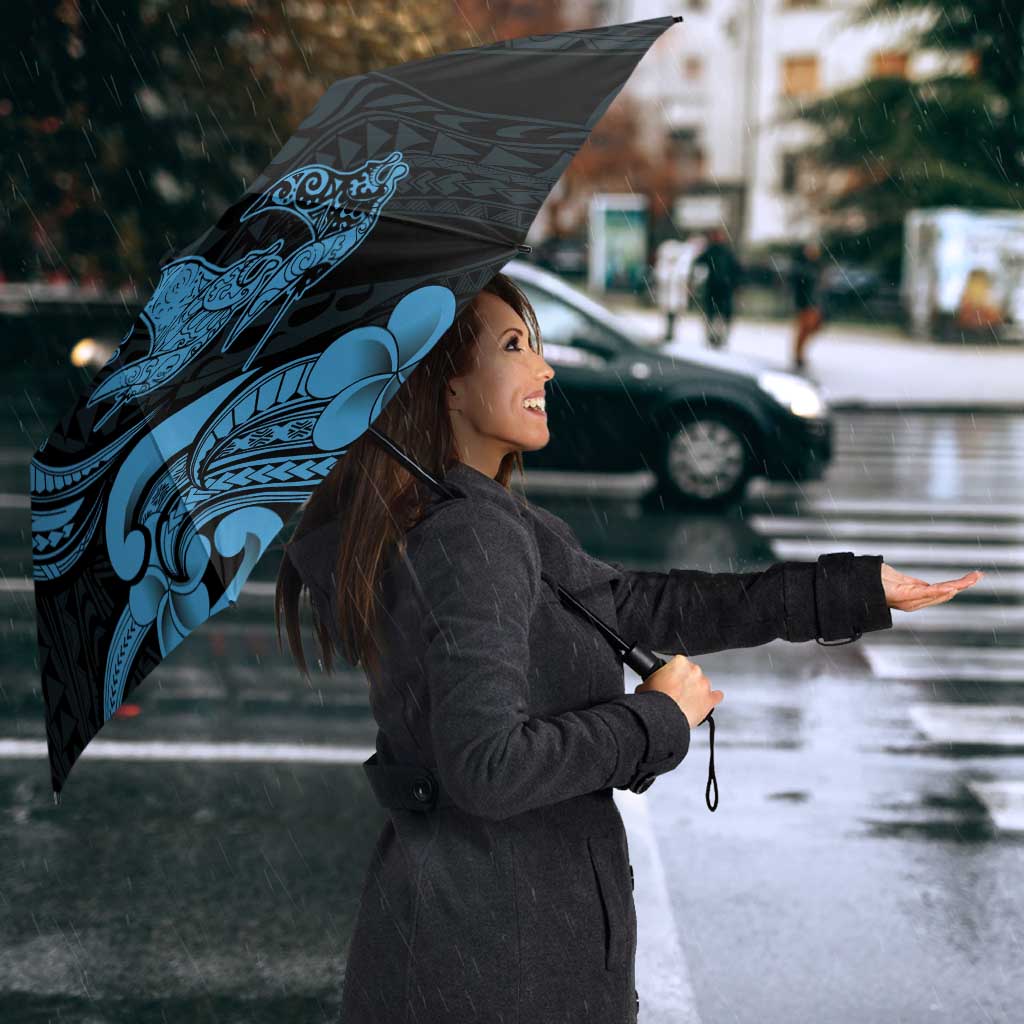 Hawaiian Manta Rays Umbrella Tribal Hibiscus Polynesian Tattoos Blue Color - Polynesian Pride