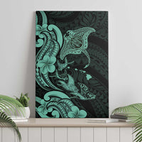 Hawaiian Manta Rays Canvas Wall Art Tribal Hibiscus Polynesian Tattoos Turquoise Color LT03 - Polynesian Pride