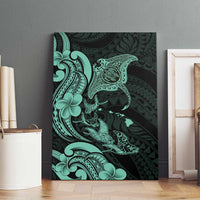 Hawaiian Manta Rays Canvas Wall Art Tribal Hibiscus Polynesian Tattoos Turquoise Color LT03 - Polynesian Pride