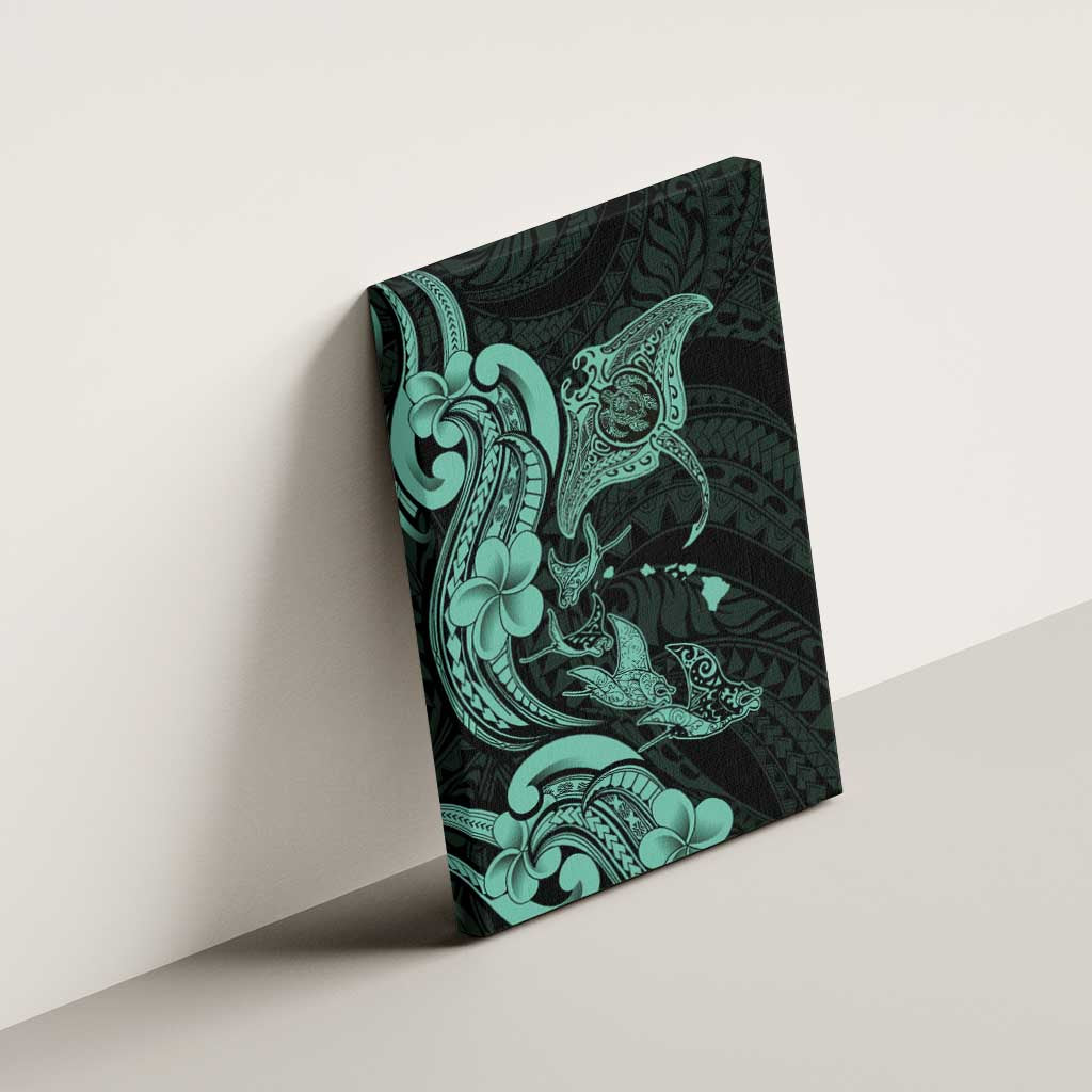 Hawaiian Manta Rays Canvas Wall Art Tribal Hibiscus Polynesian Tattoos Turquoise Color LT03 - Polynesian Pride