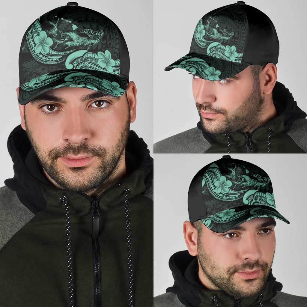 Hawaiian Manta Rays Classic Cap Tribal Hibiscus Polynesian Tattoos Turquoise Color - Polynesian Pride