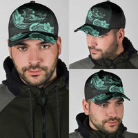 Hawaiian Manta Rays Classic Cap Tribal Hibiscus Polynesian Tattoos Turquoise Color - Polynesian Pride