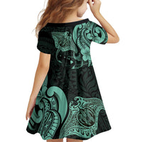 Hawaiian Manta Rays Family Matching Mermaid Dress and Hawaiian Shirt Tribal Hibiscus Polynesian Tattoos Turquoise Color LT03 - Polynesian Pride
