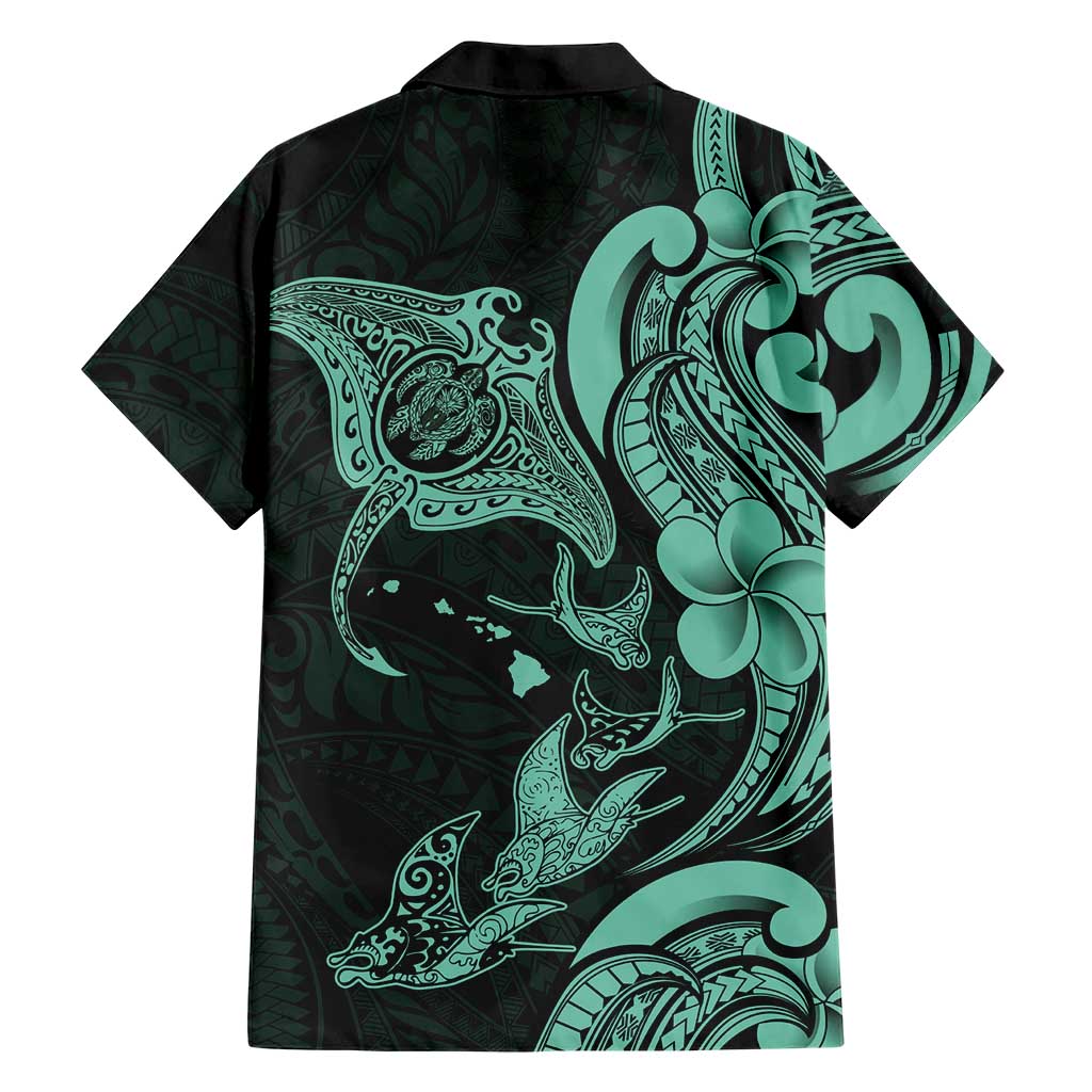 Hawaiian Manta Rays Family Matching Mermaid Dress and Hawaiian Shirt Tribal Hibiscus Polynesian Tattoos Turquoise Color LT03 - Polynesian Pride