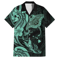 Hawaiian Manta Rays Family Matching Off Shoulder Maxi Dress and Hawaiian Shirt Tribal Hibiscus Polynesian Tattoos Turquoise Color LT03 Dad's Shirt - Short Sleeve Turquoise - Polynesian Pride