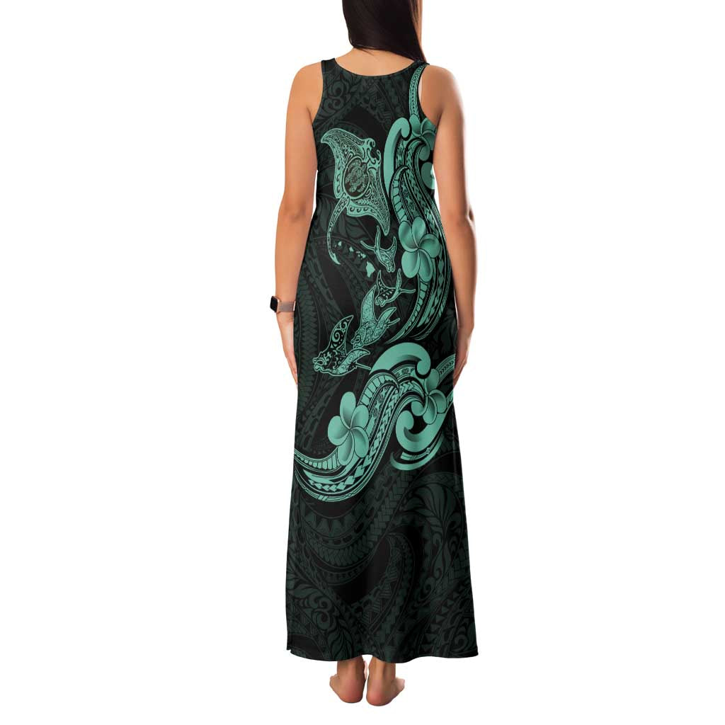 Hawaiian Manta Rays Family Matching Tank Maxi Dress and Hawaiian Shirt Tribal Hibiscus Polynesian Tattoos Turquoise Color LT03 - Polynesian Pride