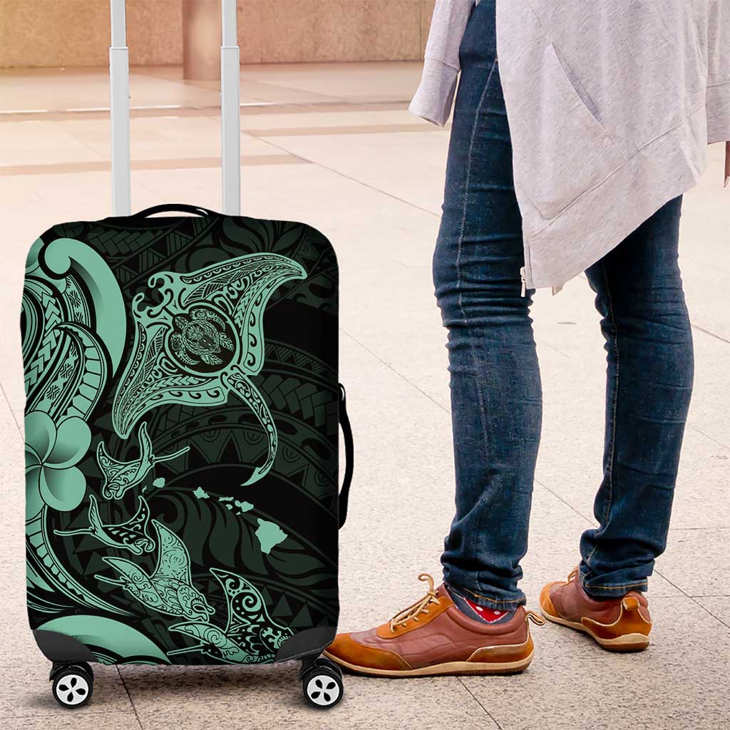 Hawaiian Manta Rays Luggage Cover Tribal Hibiscus Polynesian Tattoos Turquoise Color LT03 Turquoise - Polynesian Pride
