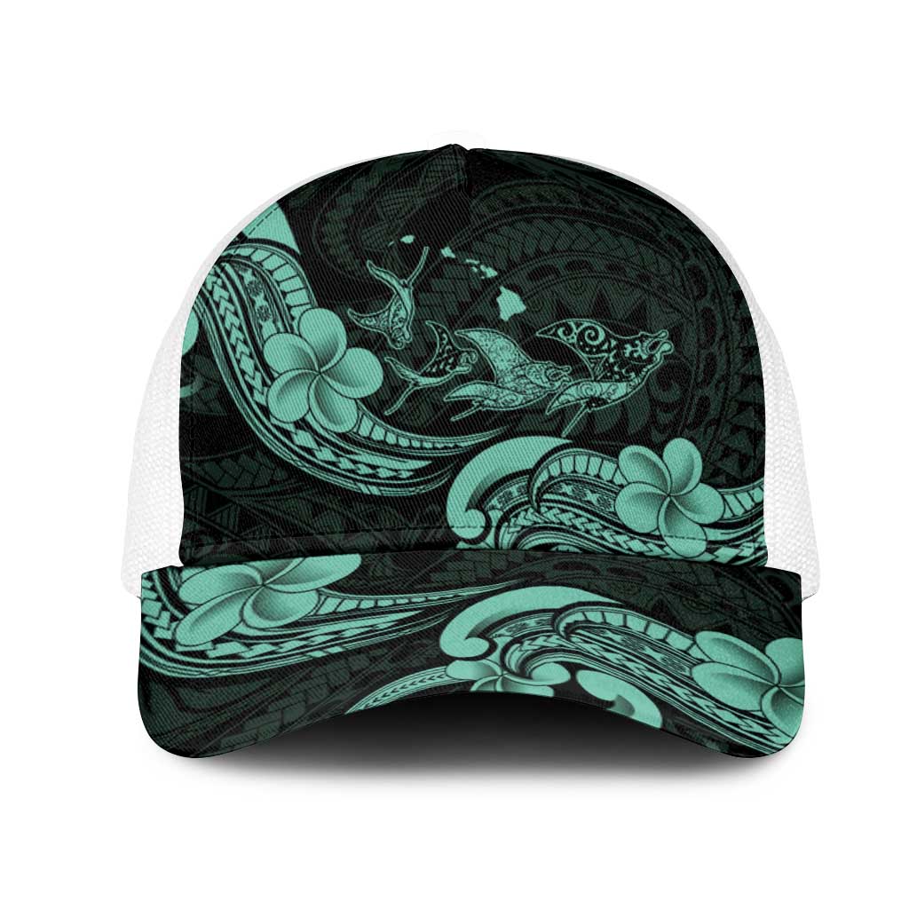 Hawaiian Manta Rays Mesh Trucker Cap Tribal Hibiscus Polynesian Tattoos Turquoise Color LT03 One Size White Turquoise - Polynesian Pride