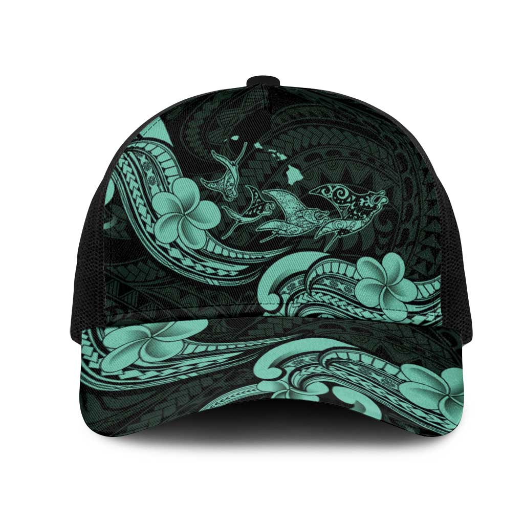 Hawaiian Manta Rays Mesh Trucker Cap Tribal Hibiscus Polynesian Tattoos Turquoise Color LT03 One Size Black Turquoise - Polynesian Pride