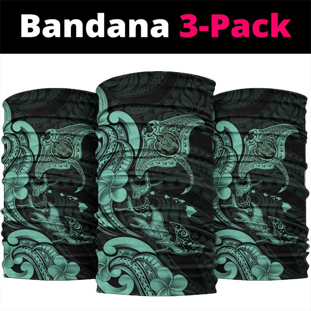 Hawaiian Manta Rays Neck Gaiter Tribal Hibiscus Polynesian Tattoos Turquoise Color - Polynesian Pride