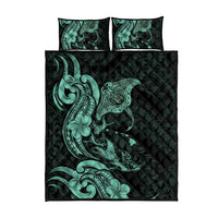 Hawaiian Manta Rays Quilt Bed Set Tribal Hibiscus Polynesian Tattoos Turquoise Color LT03 - Polynesian Pride
