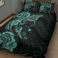 Hawaiian Manta Rays Quilt Bed Set Tribal Hibiscus Polynesian Tattoos Turquoise Color LT03 - Polynesian Pride