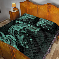 Hawaiian Manta Rays Quilt Bed Set Tribal Hibiscus Polynesian Tattoos Turquoise Color LT03 - Polynesian Pride
