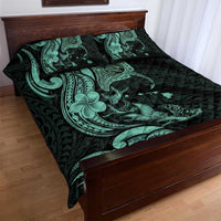 Hawaiian Manta Rays Quilt Bed Set Tribal Hibiscus Polynesian Tattoos Turquoise Color LT03 - Polynesian Pride